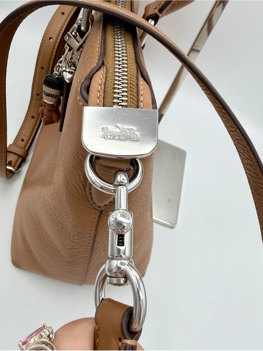 Coach Georgia Satchel Bag Pebble Leather Light Saddle Silver Crossbody CR156